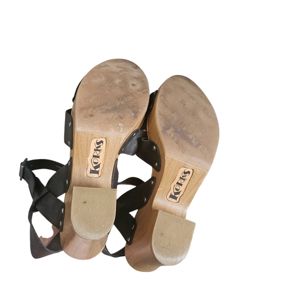 KORKS Bagley Black Leather Platform Sandals - Wood Grain Heel - Size 8M - Picture 6 of 7